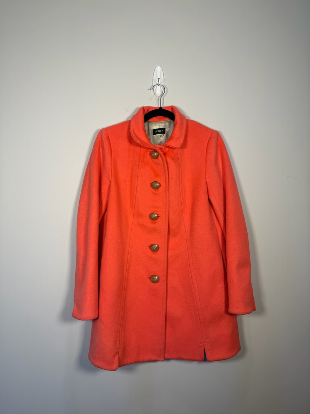 J.Crew 100% Wool Coral Orange Coat Size 4 - Picture 2 of 6